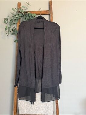 NIC+ZOE Charcoal Gray Open-Front Cardigan with Sheer Hem